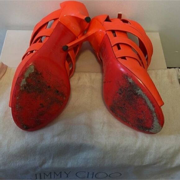 Jimmy Choo Neon Flame Nappa Caged Leather Sandals Heels Size 36.5 US 6.5 - Picture 12 of 16